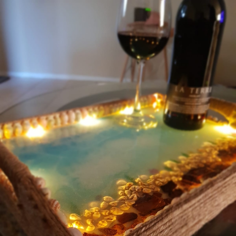 Handmade ocean design wooden tray